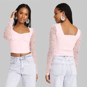 NWT Wild Fable Long Sleeve Lace Bustier Top Light Pink